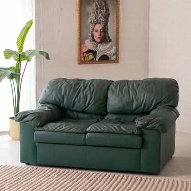 Green Leather Post Modern Sofa