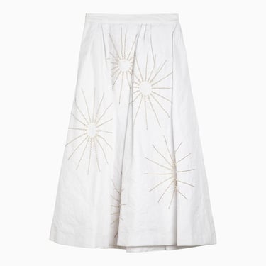 Dries Van Noten White Wide Midi Skirt With Embroidery Women