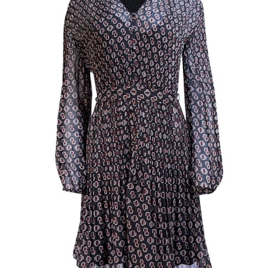 Maje - Black, Red, & White Print Waist Tie Dress Sz 8