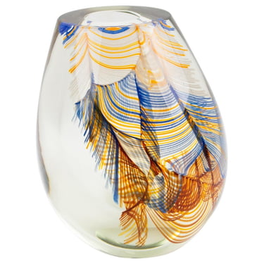 Stephen Smyers Modern Blown Art Glass Vase Abstract Feather Design, 1979
