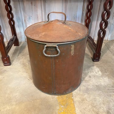 Antique Solid Copper Bin with Lid, Handles and Tinned Lining