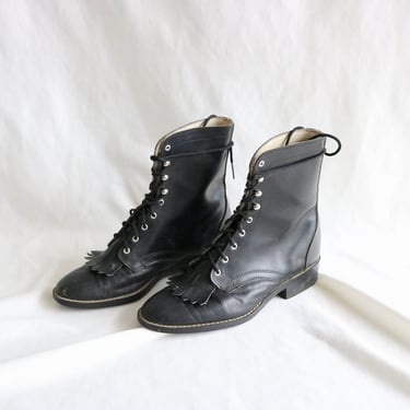 USA black leather lace boots - 7.5/8 - vintage 90  display picture 1