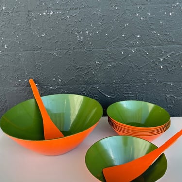 Orange & Green Salad Bowl Set (11 Pc Set)