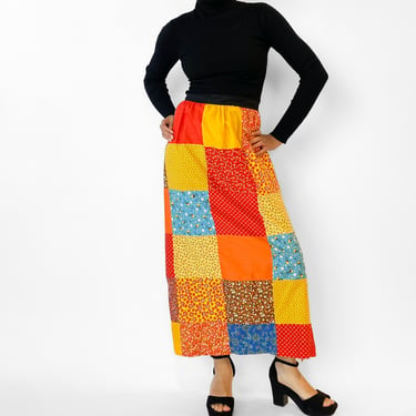 1970s Multicolored Patchwork Wrap Skirt, sz. XS-M