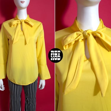 Chic Yellow Pussybow Retro-Style Bell Sleeve Blouse 