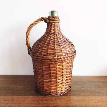Vintage French Wicker and Glass Wine Demijohn 
