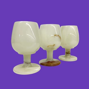 Vintage Wine Glasses Retro 1980s Bohemian + Marble + Natural Stone + Set of 3 + Beige and Brown + Drinking Goblets + Boho Barware + Alcohol 