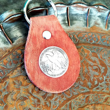 Coin Key Ring~United States Half Dollar Coin Key Ring~Riveted Coin on Leather~Key Fob Man Accessory~Gift for Him~JewelsandMetals. 