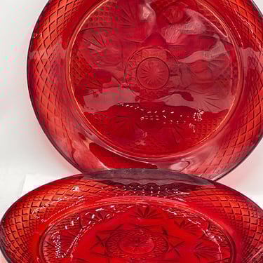 Vintage Pair (2) ruby red glass dinner plates,from the "Antique Ruby" pattern by Cristal D'Arques-Durand- 10" 