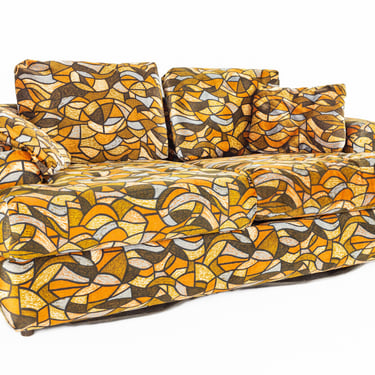 Milo Baughman Jack Lenor Larsen Style Mid Century Upholstered Sofa Loveseat - mcm 