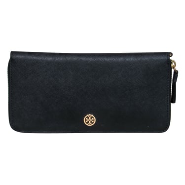 Tory Burch - Black Textured Leather Wallet w/ Logo
