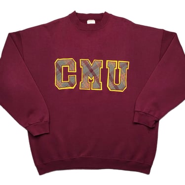 Vintage 90s Central Michigan University Chippewas Embroidered Plaid Collegiate Style Crewneck Sweatshirt Pullover Size XL/XXL 