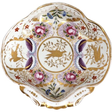 1810's Antique English Regency Gilt Porcelain One-Handle Shell Dessert Dish 