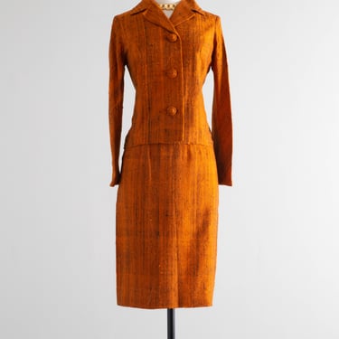Striking 1960's Satsuma Thai Silk Orange Two Piece Ladies Suit / SM