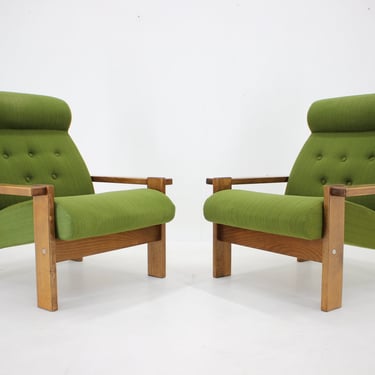 1970s Pair of Beech Armchairs, Czechoslovakia 