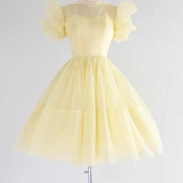 Darling 1960's Lemon Chiffon Cupcake Cutie Party Dress / Small