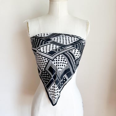 Vintage Black and White Polka Dot Silk Scarf 