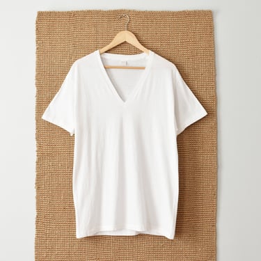 vintage white v-neck t shirt, USA made, 100% cotton, size M 