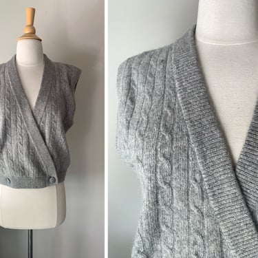 Vintage 1980s Gray Angora Blend Knit Vest | Size M/L 