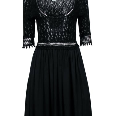 Diane von Furstenberg - Black Crochet Dress w/ Pom Pom Trim Sz S