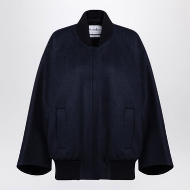 Max Mara Blue Cashmere Cape Bomber Jacket Women