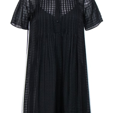 Rag &amp; Bone - Black Grid Sheer Silk Shift Dress w/ White Racing Stripes Sz XS