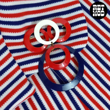 Unique Vintage 60s 70s Red White Blue Circles Mod Metal Brooch 