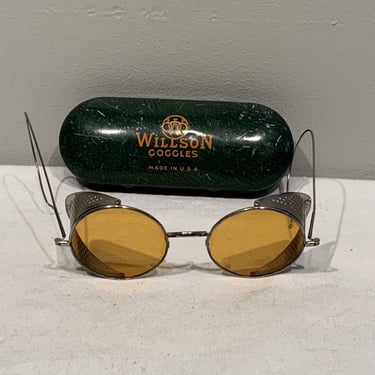 Antique Amber Universal Willson Goggles Steampunk Riding Glasses w/Case, round sunglasses, factory glasses, railroad goggles, punk gifts 