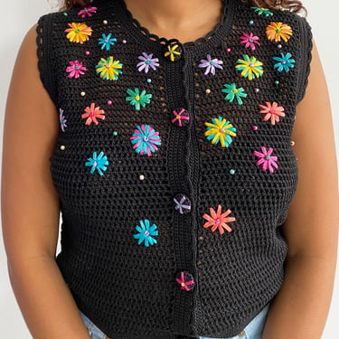 Black Knit Floral Vest