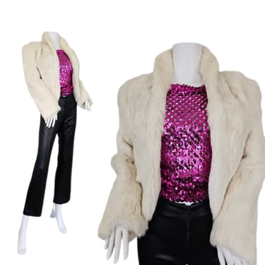 1980's White Rabbit Fur Short Bolero Coat I Jacket I Sz Med I Fur Couture 