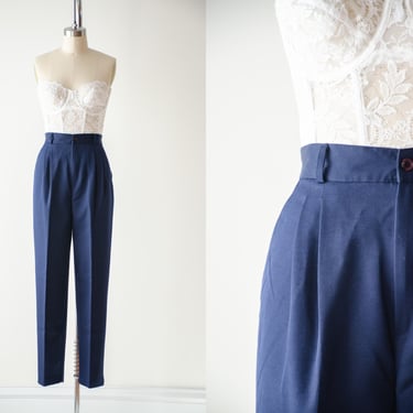 high waisted pants | 80s 90s vintage Savion navy blue dark academia pleated trousers 