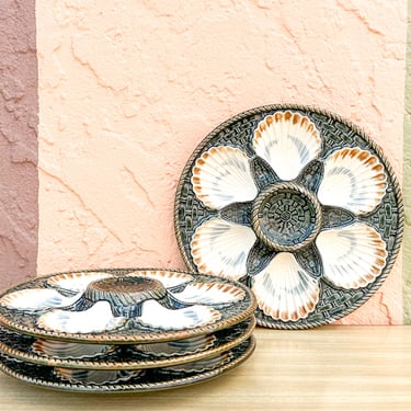 Set of Four Majolica Longchamp Oyster Plates