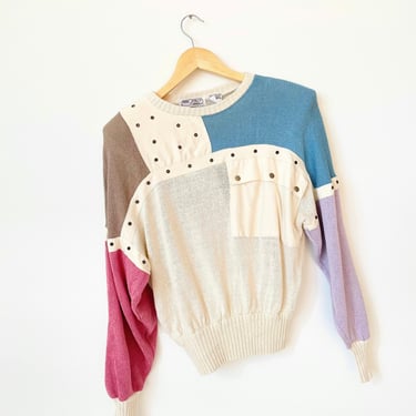 1980s Knit Colorblock Grommet Sweater 