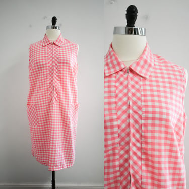 1960s Pink and White Gingham House Dress 