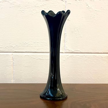 Vintage 60s Black Glass Swung Vase 