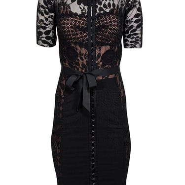 Beguile by Byron Lars - Black Lace Short Sleeve Sheath Dress Sz S