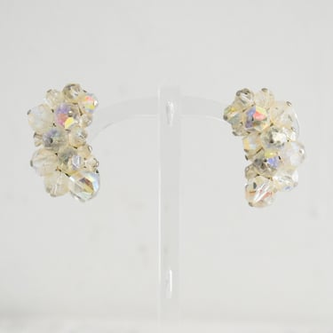 1960s Curved AB Crystal Bead Clip Earrings 