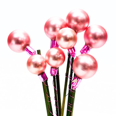VINTAGE: 37pc Large Pink and gold Glass Bulb Picks - Glass Picks - Christmas Bulb Picks on Wood - Ornament - Tub-405-00006631 