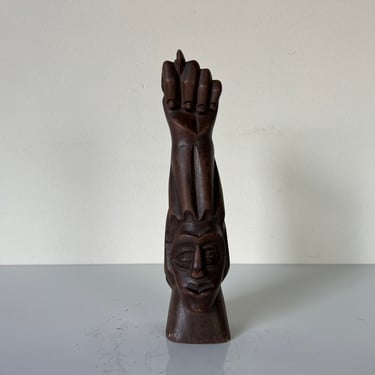 Vintage Carved Wood Man Bust - Hand Sculpture 