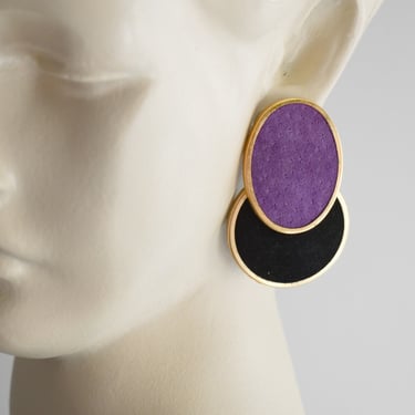 1990s NOS Purple and Black Suede Pierced Earrings 