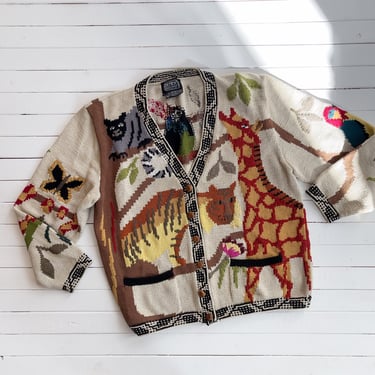 Berek sweater 90s vintage jungle animals art to wear hand knit streetwear cardigan sweater 
