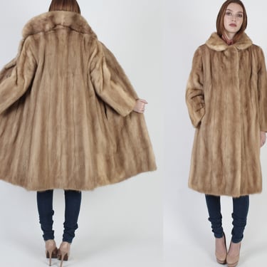 EMBA Autumn Haze Mink Fur Coat, Large Fur Back Collar, Margot Tenenbaum Costume Style Jacket, Vintage 1960's Real Full Length Jacket 