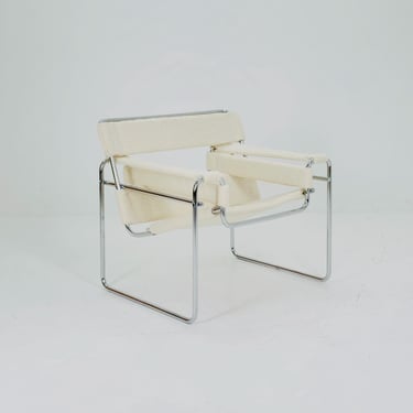 Mid century  B3 armchair WASSILY by Marcel Brauer in white Teddy Fabric 1990s Italy 