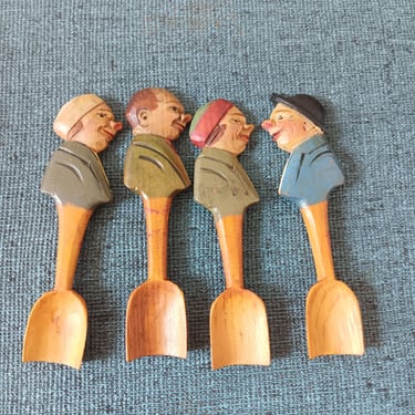 Folk Art Wooden Salt Spoons | Vintage Hand Painted | Set of 4 