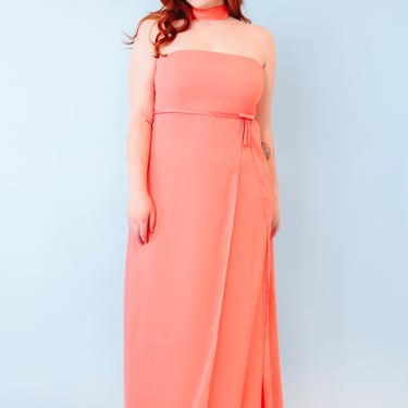 Y2K Peachy Pink Strapless Prom Dress, sz. L