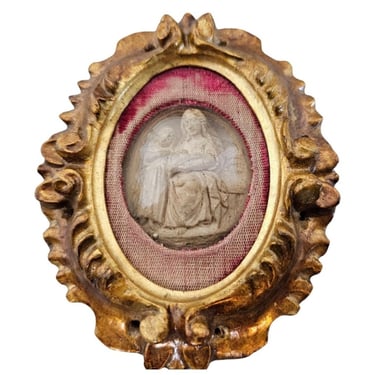 Scarce Italian Religious Antique Giltwood Reliquary Relief Carved Saint Anne & The Virgin Bone Sculpture 18th/19th Century 