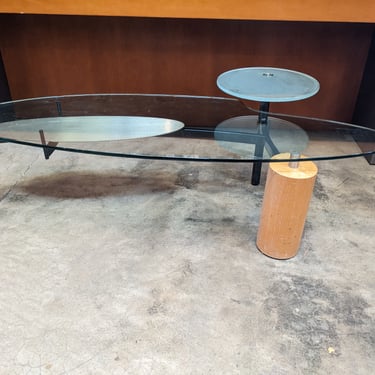 1980s Postmodern Glass, Metal, & Wood Coffee Table