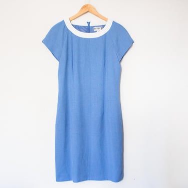 Kasper for ASL | Vintage 80s/90s Blue & White Short Sleeve Dress | Size 6, Two Tone, Mod, Housewife / 90s Does 60s, Minimalist, Knee Length 