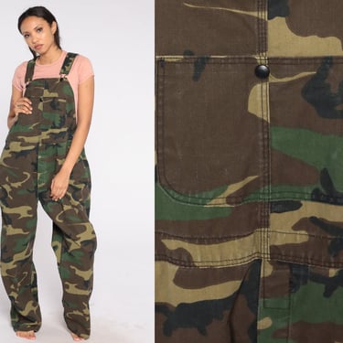 Camouflage Overalls 90s Army Green Overall Pants Hunting Bib Pants Bib Camo Dungarees Retro Grunge Streetwear Vintage 1990s Mens Extra Large 