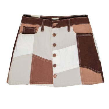 Alice & Olivia - Brown, White & Cream Patchwork Denim Miniskirt Sz 29